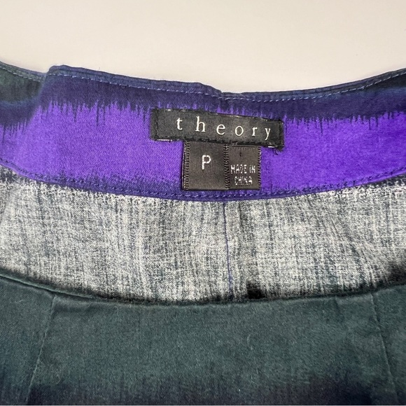 Theory Stripe Cap Sleeve Top Blouse Navy Purple Green P - Picture 2 of 3